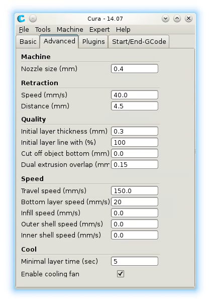 Cura advanced dialog