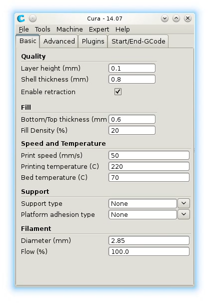 Cura basic dialog