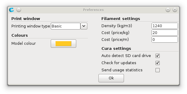 Cura preferences dialog