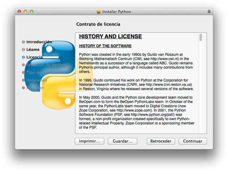 Python MAC contrato de licencia