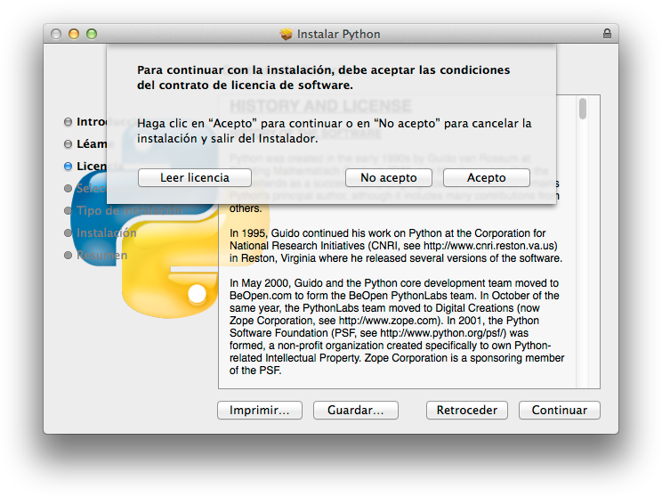 Python MAC aceptar licencia