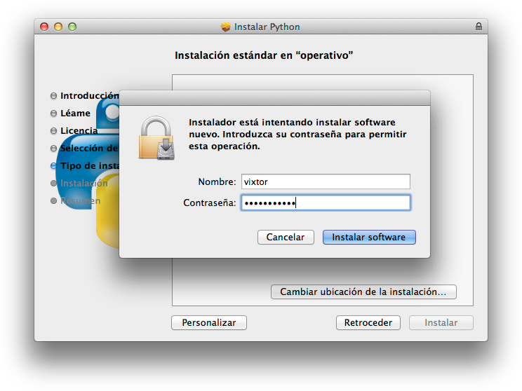 Python MAC clave usuario administrador
