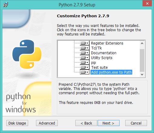 Python instalar Windows path seleccionado