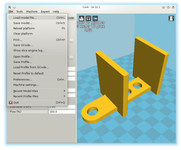 Cura importando un documento STL para generar G-Code para impresión 3D