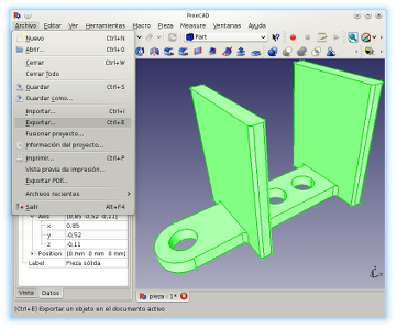 FreeCAD generando un documento STL para impresión 3D