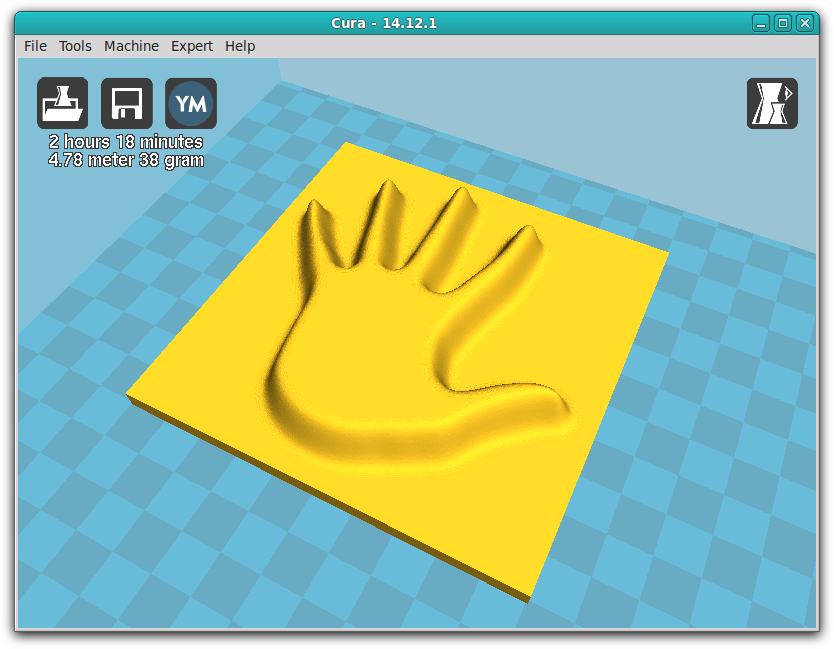 Modelo 3D generado en Cura con una imagen con los bordes desenfocados