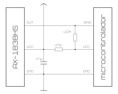 circuito de aplicación del receptor de infrarrojos AX-1838HS