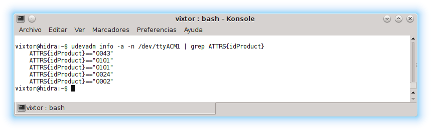 Información del producto con udevadm info