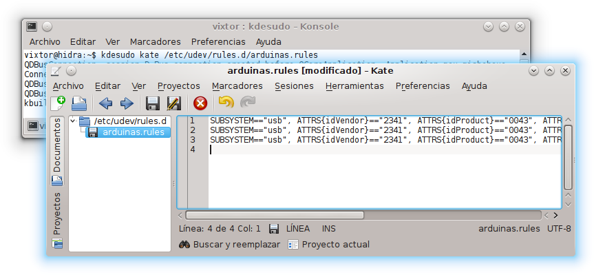 Editando reglas udev con Kate en KDE