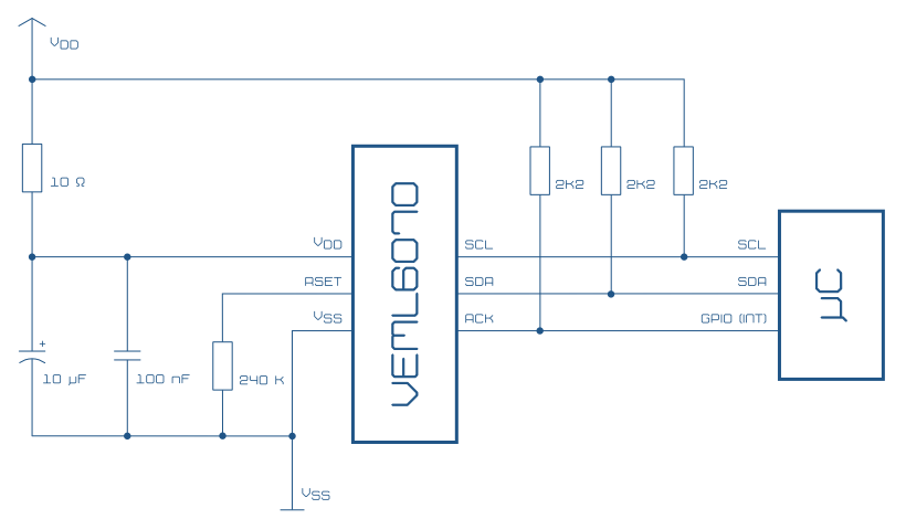 circuito de aplicación del sensor ultravioleta UV VEML6070