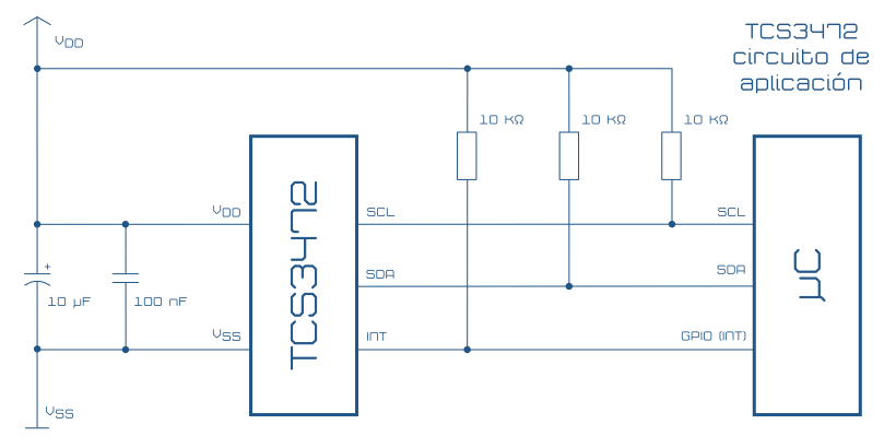 sensor color I2C TCS3472 circuito de aplicación