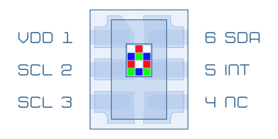 esquema sensor color I2C TCS3472 pinout diagrama