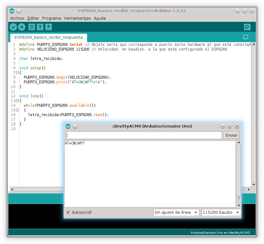 Recibir datos del módulo wifi ESP8266 desde Arduino. Ejemplo básico