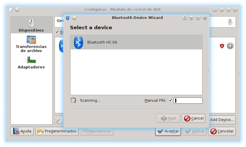 Configuración Bluetooth KDE PIN