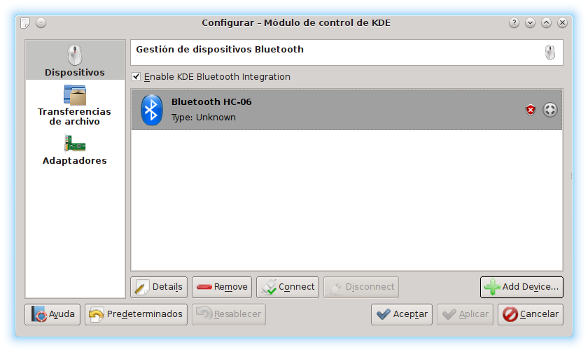 Configuración Bluetooth KDE conectar