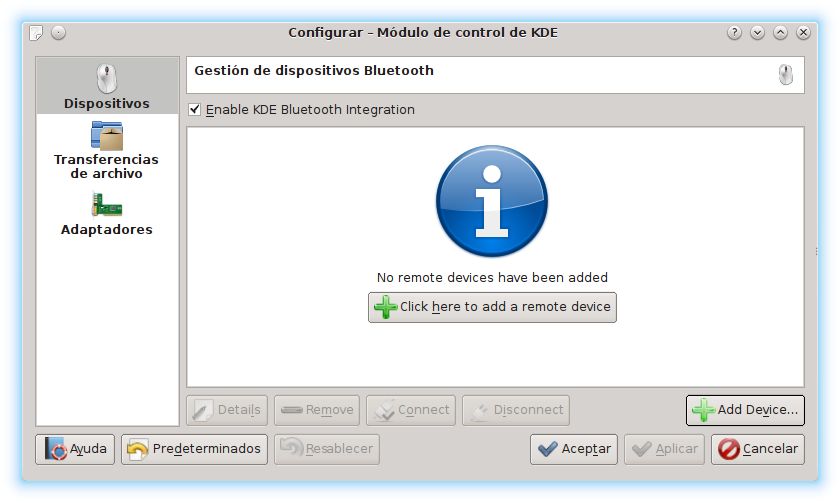 Configuración Bluetooth KDE