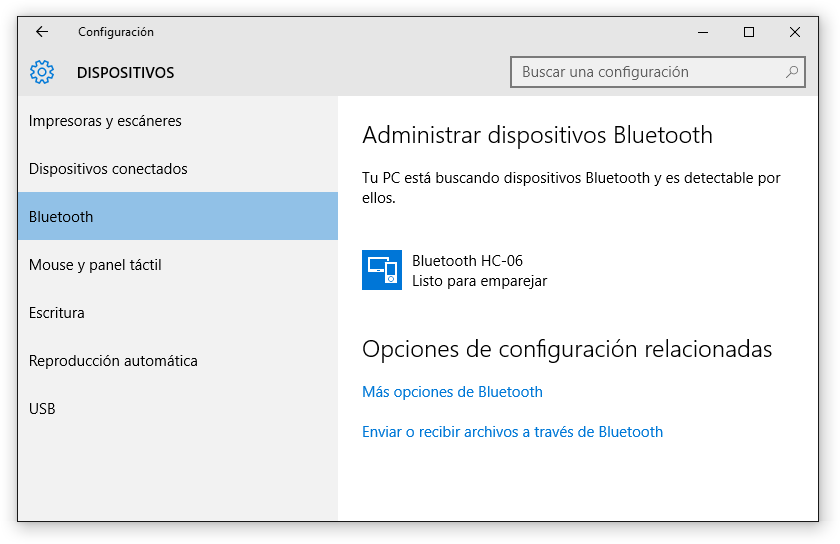 Configuración dispositivos Bluetooth Windows