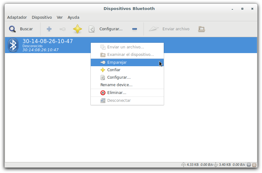 Configurar Bluetooth GTK Emparejar