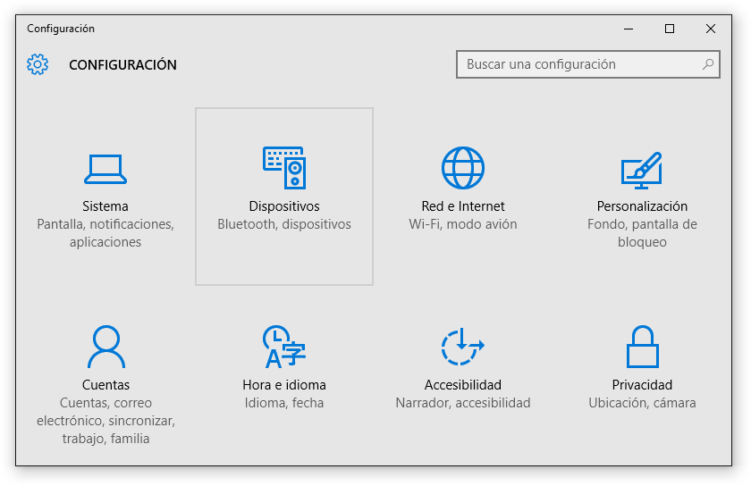 Panel configuración Windows