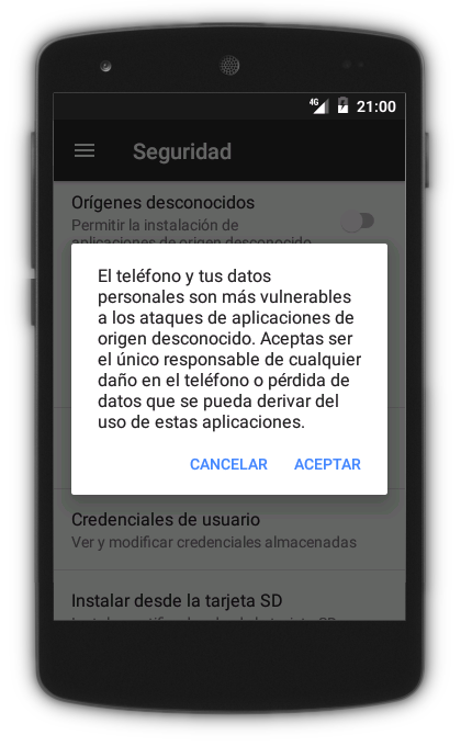 Android ajustes seguridad permitir orígenes desconocidos aviso