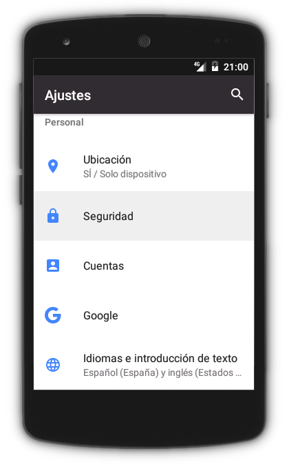 Android ajustes seguridad