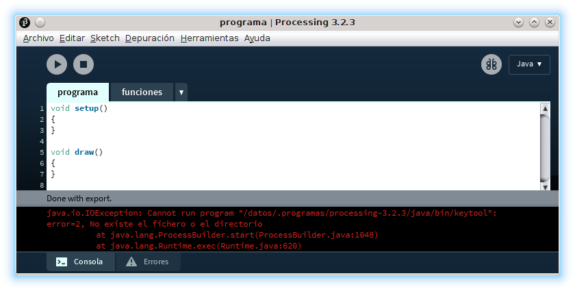 IDE Processing keytool no encontrado