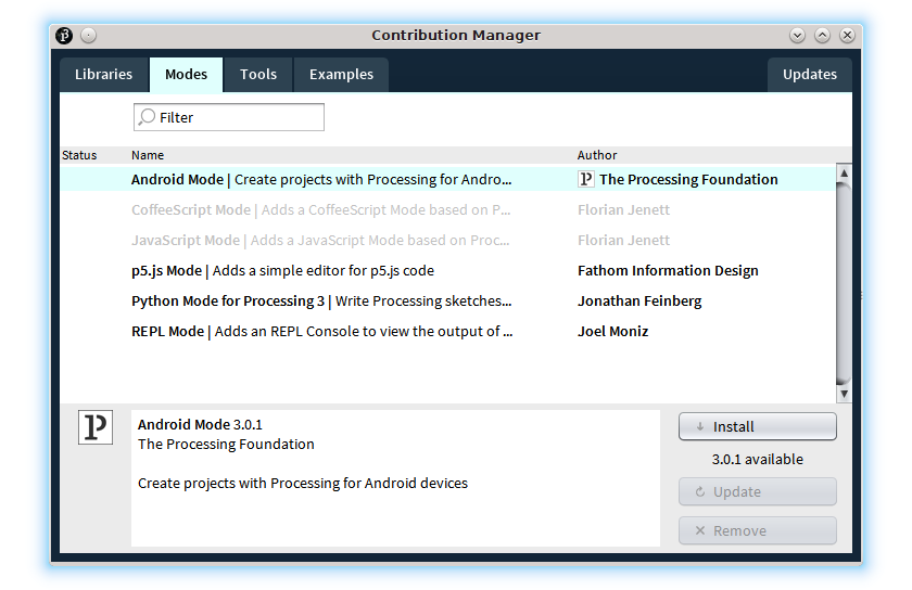 Processing Android instalar modo programación