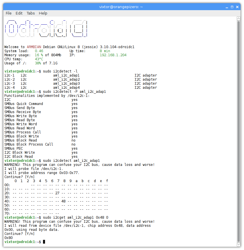 Armbian ARM Linux SBC i2c-tools i2cdetect i2cget