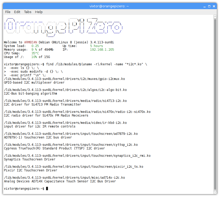 Armbian ARM Linux SBC modinfo find driver módulo información descripción