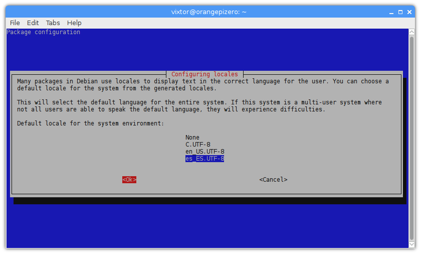 Configurar idioma por defecto Armbian ARM Linux SBC sudo dpkg-reconfigure locales