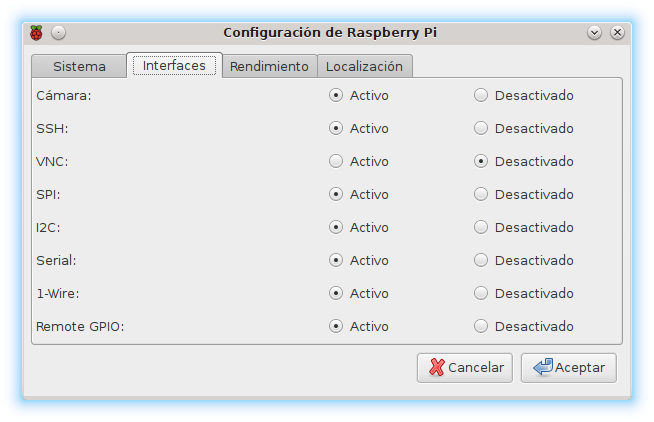 Instalar Linux SBC Raspbian rc_gui hardware activar acceso habilitar drivers