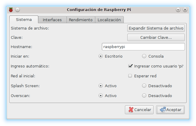 Instalar Linux SBC Raspbian rc_gui redimensionar partición cambiar tamaño MicroSD tarjeta