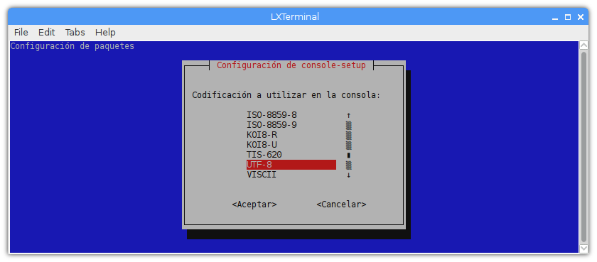 Instalar Linux SBC dietpi configuración consola codificación UTF-8