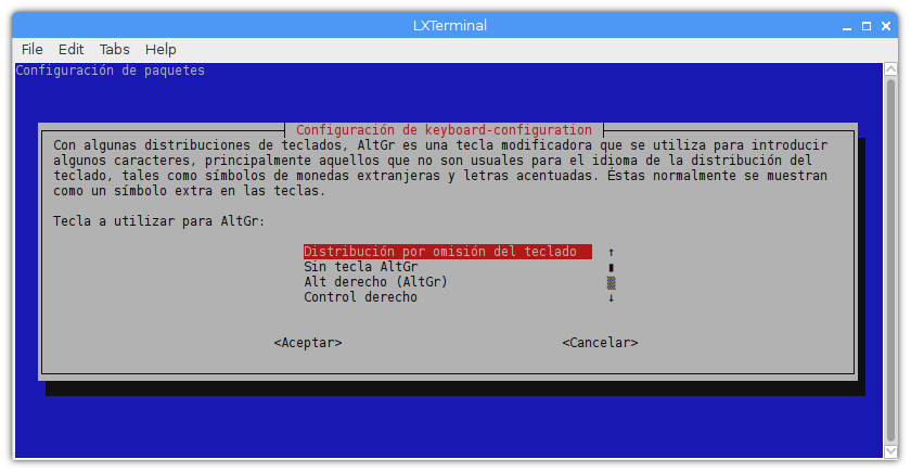 Instalar Linux SBC teclado configurar idioma tecla AltGr