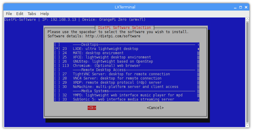 Linux DietPi Debian instalar LXDE optimizado entorno gráfico
