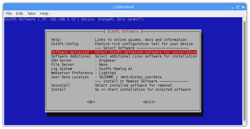 Linux DietPi Debian instalar software optimizado